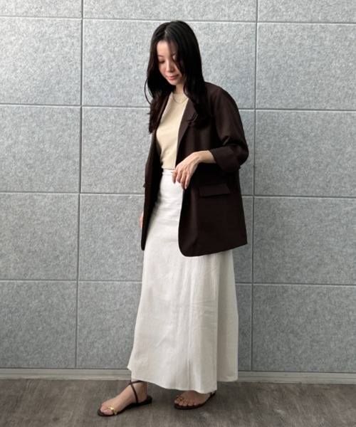 cloenc（クロエンス）の「【手洗い可】リネンブレンドフレアスカート（スカート・レディース・カーキ/オフホワイト/ブラック・01/02/03）」の2枚目の写真