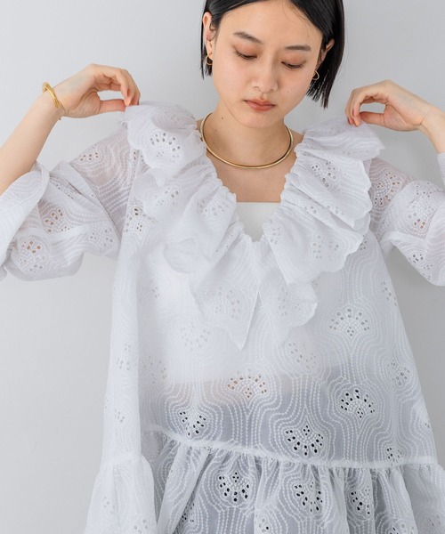 A part by(アパートバイ)の「エンブロイダリーフリルワンピース(チュニック・レディース・ブラック/オフホワイト・FREE)」の2枚目の写真