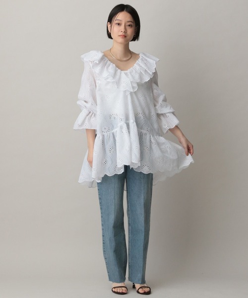 A part by(アパートバイ)の「エンブロイダリーフリルワンピース(チュニック・レディース・ブラック/オフホワイト・FREE)」の9枚目の写真