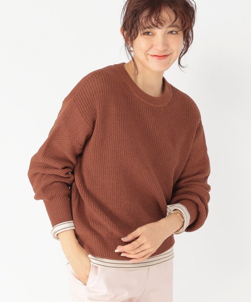 studio CLIP(スタディオクリップ)の「テープヤーン柄切り替えプルオーバー(ニット/セーター・レディース・ブルー/レッド/ブラウン・FREE)」の2枚目の写真