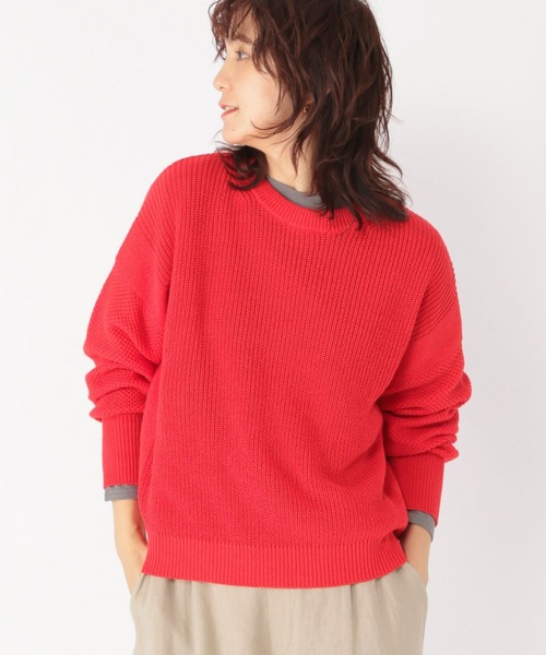 studio CLIP(スタディオクリップ)の「テープヤーン柄切り替えプルオーバー(ニット/セーター・レディース・ブルー/レッド/ブラウン・FREE)」の1枚目の写真