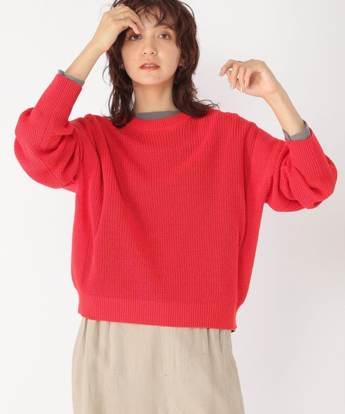 studio CLIP(スタディオクリップ)の「テープヤーン柄切り替えプルオーバー(ニット/セーター・レディース・ブルー/レッド/ブラウン・FREE)」の4枚目の写真