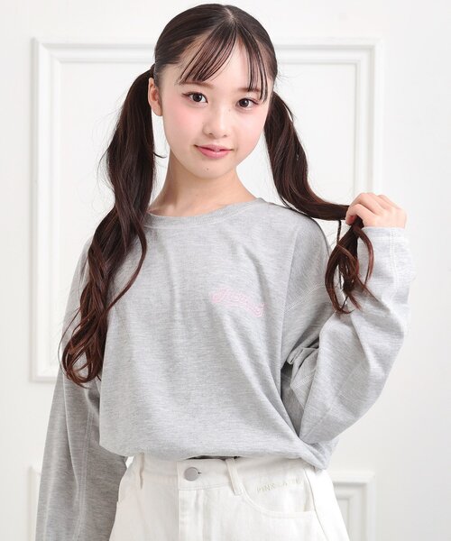 PINK-latte(ピンクラテ)の「◆配色ステッチロンT(Tシャツ/カットソー・キッズ・ライトグレー/ダークグリーン/ライトベージュ/オフホワイト/ブラック・13/16/15 /14)」の1枚目の写真