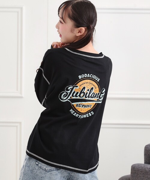 PINK-latte(ピンクラテ)の「◆配色ステッチロンT(Tシャツ/カットソー・キッズ・ライトグレー/ダークグリーン/ライトベージュ/オフホワイト/ブラック・13/16/15 /14)」の3枚目の写真