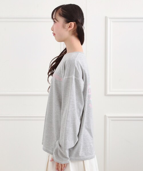 PINK-latte(ピンクラテ)の「◆配色ステッチロンT(Tシャツ/カットソー・キッズ・ライトグレー/ダークグリーン/ライトベージュ/オフホワイト/ブラック・13/16/15 /14)」の7枚目の写真