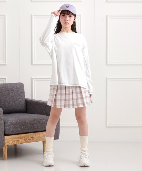 PINK-latte(ピンクラテ)の「◆配色ステッチロンT(Tシャツ/カットソー・キッズ・ライトグレー/ダークグリーン/ライトベージュ/オフホワイト/ブラック・13/16/15 /14)」の14枚目の写真