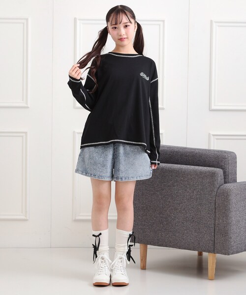 PINK-latte(ピンクラテ)の「◆配色ステッチロンT(Tシャツ/カットソー・キッズ・ライトグレー/ダークグリーン/ライトベージュ/オフホワイト/ブラック・13/16/15 /14)」の19枚目の写真