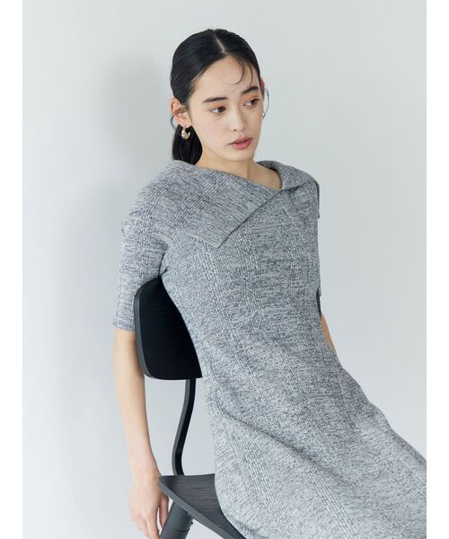 Rene 21SS ラッフルスリーブワンピース　グレー EarlyAutumn-SALE シアー ラッフルフリル Vラインネック ニット