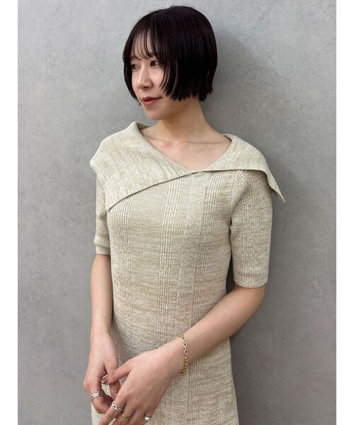 LAGUNAMOON（ラグナムーン）の「アシメネックリブハーフスリーブニットワンピース（ワンピース・レディース・アイボリー/ブラック/ライトグレー・MEDIUM/SMALL）」の16枚目の写真