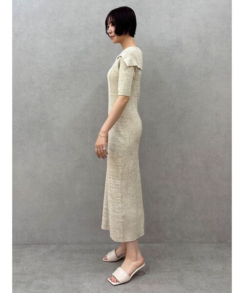 LAGUNAMOON（ラグナムーン）の「アシメネックリブハーフスリーブニットワンピース（ワンピース・レディース・アイボリー/ブラック/ライトグレー・MEDIUM/SMALL）」の17枚目の写真