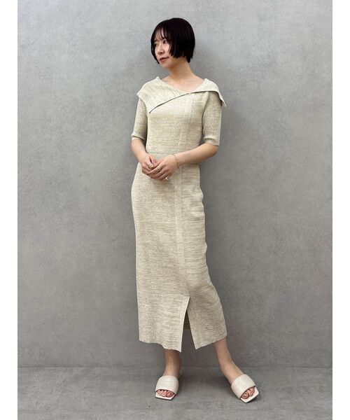 LAGUNAMOON（ラグナムーン）の「アシメネックリブハーフスリーブニットワンピース（ワンピース・レディース・アイボリー/ブラック/ライトグレー・MEDIUM/SMALL）」の18枚目の写真