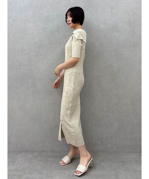 LAGUNAMOON（ラグナムーン）の「アシメネックリブハーフスリーブニットワンピース（ワンピース・レディース・アイボリー/ブラック/ライトグレー・MEDIUM/SMALL）」の19枚目の写真