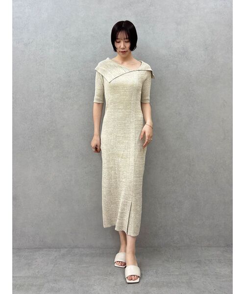 LAGUNAMOON（ラグナムーン）の「アシメネックリブハーフスリーブニットワンピース（ワンピース・レディース・アイボリー/ブラック/ライトグレー・MEDIUM/SMALL）」の20枚目の写真