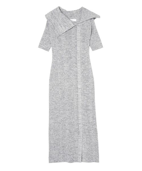 LAGUNAMOON（ラグナムーン）の「アシメネックリブハーフスリーブニットワンピース（ワンピース・レディース・アイボリー/ブラック/ライトグレー・MEDIUM/SMALL）」の12枚目の写真