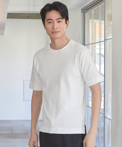 UNION STATION（ユニオンステーション）の「リンクスジャガード シェブロン柄Tシャツ（Tシャツ/カットソー・メンズ・ピンク/ホワイト/ネイビー/ライトグレー・S/M/L/LL）」の6枚目の写真