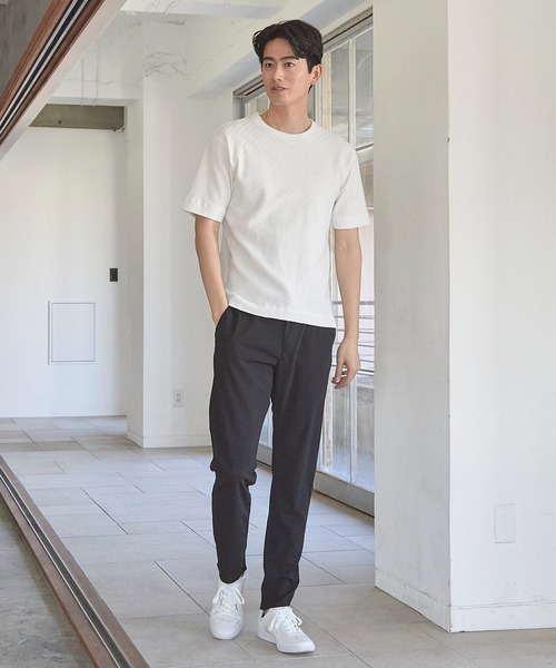 UNION STATION（ユニオンステーション）の「リンクスジャガード シェブロン柄Tシャツ（Tシャツ/カットソー・メンズ・ピンク/ホワイト/ネイビー/ライトグレー・S/M/L/LL）」の8枚目の写真