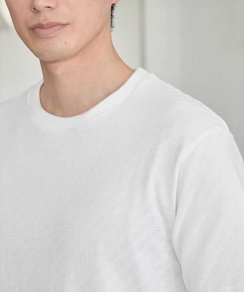 UNION STATION（ユニオンステーション）の「リンクスジャガード シェブロン柄Tシャツ（Tシャツ/カットソー・メンズ・ピンク/ホワイト/ネイビー/ライトグレー・S/M/L/LL）」の9枚目の写真