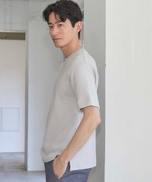 UNION STATION（ユニオンステーション）の「リンクスジャガード シェブロン柄Tシャツ（Tシャツ/カットソー・メンズ・ピンク/ホワイト/ネイビー/ライトグレー・S/M/L/LL）」の11枚目の写真