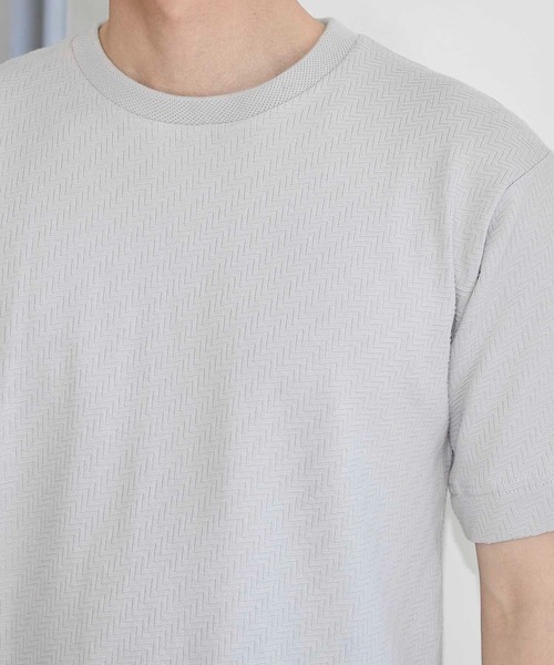 UNION STATION（ユニオンステーション）の「リンクスジャガード シェブロン柄Tシャツ（Tシャツ/カットソー・メンズ・ピンク/ホワイト/ネイビー/ライトグレー・S/M/L/LL）」の13枚目の写真