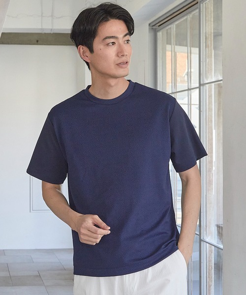 UNION STATION（ユニオンステーション）の「リンクスジャガード シェブロン柄Tシャツ（Tシャツ/カットソー・メンズ・ピンク/ホワイト/ネイビー/ライトグレー・S/M/L/LL）」の15枚目の写真