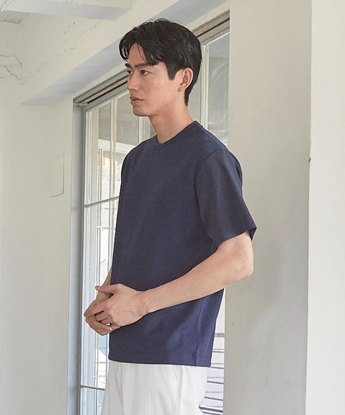 UNION STATION（ユニオンステーション）の「リンクスジャガード シェブロン柄Tシャツ（Tシャツ/カットソー・メンズ・ピンク/ホワイト/ネイビー/ライトグレー・S/M/L/LL）」の16枚目の写真