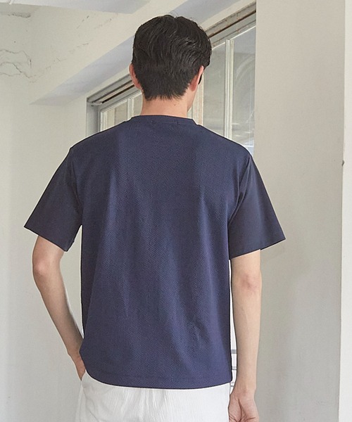 UNION STATION（ユニオンステーション）の「リンクスジャガード シェブロン柄Tシャツ（Tシャツ/カットソー・メンズ・ピンク/ホワイト/ネイビー/ライトグレー・S/M/L/LL）」の17枚目の写真