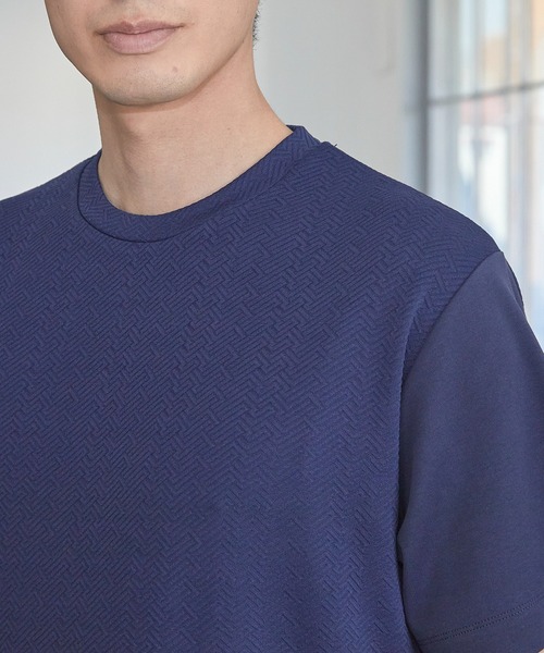 UNION STATION（ユニオンステーション）の「リンクスジャガード シェブロン柄Tシャツ（Tシャツ/カットソー・メンズ・ピンク/ホワイト/ネイビー/ライトグレー・S/M/L/LL）」の21枚目の写真