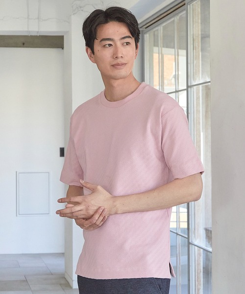 UNION STATION（ユニオンステーション）の「リンクスジャガード シェブロン柄Tシャツ（Tシャツ/カットソー・メンズ・ピンク/ホワイト/ネイビー/ライトグレー・S/M/L/LL）」の19枚目の写真