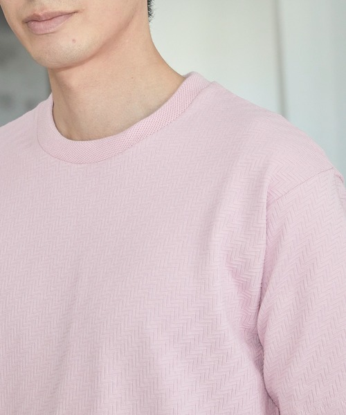 UNION STATION（ユニオンステーション）の「リンクスジャガード シェブロン柄Tシャツ（Tシャツ/カットソー・メンズ・ピンク/ホワイト/ネイビー/ライトグレー・S/M/L/LL）」の20枚目の写真