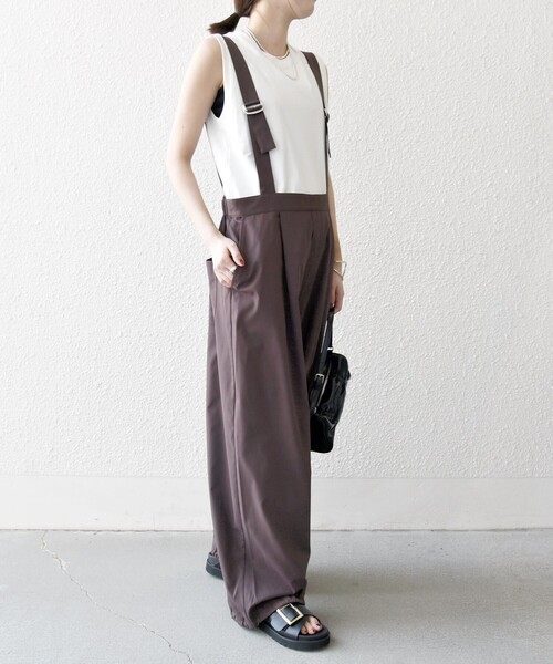 SHIPS any（シップス エニィ）の「SHIPS any:〈洗濯機可能〉ドロスト ワイド サロペット × ノースリーブ TEE セット（サロペット/オーバーオール・レディース・ブラック/ブラウン/ベージュ・ONE SIZE）」の21枚目の写真