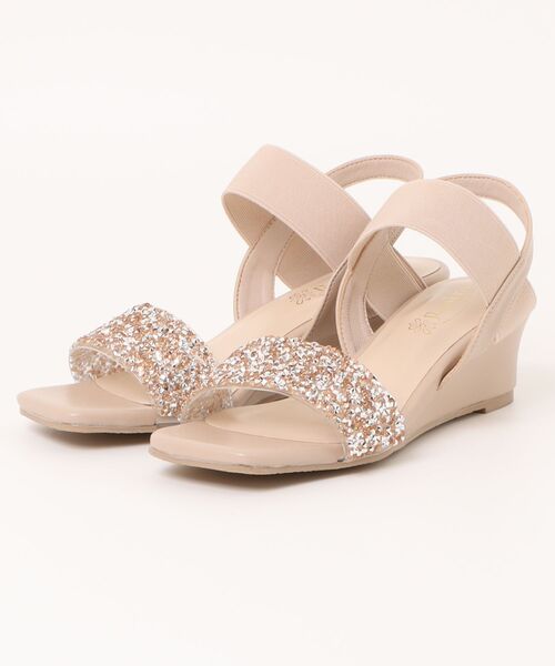 Realta(レアルタ)の「Realta(レアルタ)4cmウェッジソールキラキラビジューウェッジサンダル(サンダル・レディース・ピンク/ブラック/シルバー・S/M/L/LL)」の1枚目の写真