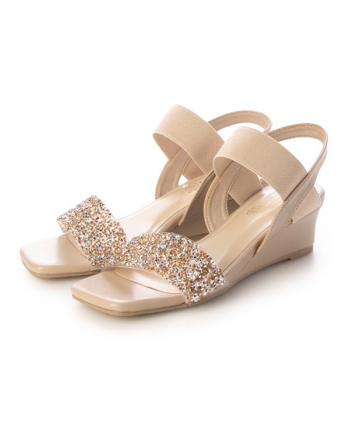 Realta(レアルタ)の「Realta(レアルタ)4cmウェッジソールキラキラビジューウェッジサンダル(サンダル・レディース・ピンク/ブラック/シルバー・S/M/L/LL)」の5枚目の写真