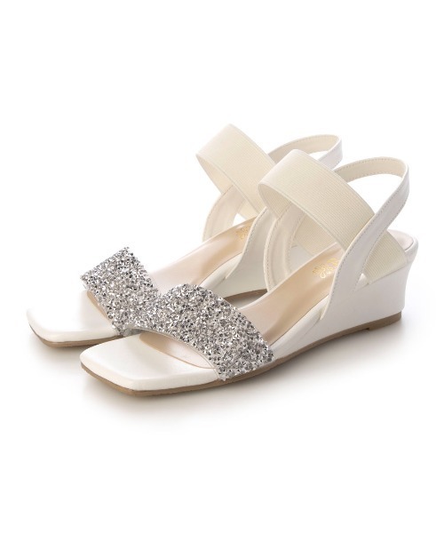 Realta(レアルタ)の「Realta(レアルタ)4cmウェッジソールキラキラビジューウェッジサンダル(サンダル・レディース・ピンク/ブラック/シルバー・S/M/L/LL)」の6枚目の写真