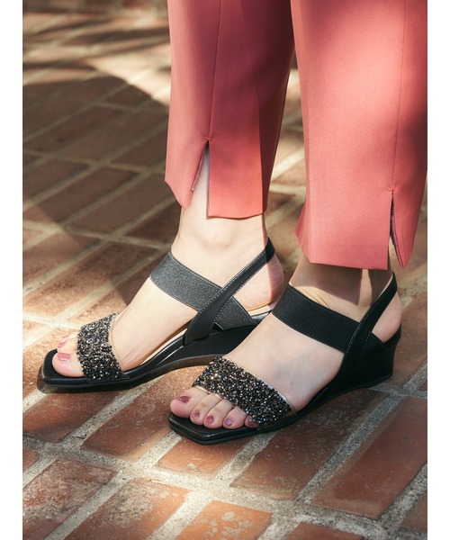 Realta(レアルタ)の「Realta(レアルタ)4cmウェッジソールキラキラビジューウェッジサンダル(サンダル・レディース・ピンク/ブラック/シルバー・S/M/L/LL)」の10枚目の写真