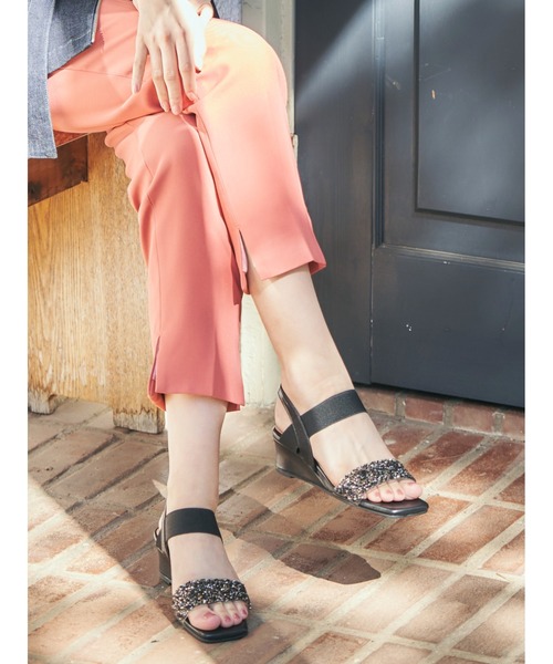 Realta(レアルタ)の「Realta(レアルタ)4cmウェッジソールキラキラビジューウェッジサンダル(サンダル・レディース・ピンク/ブラック/シルバー・S/M/L/LL)」の14枚目の写真