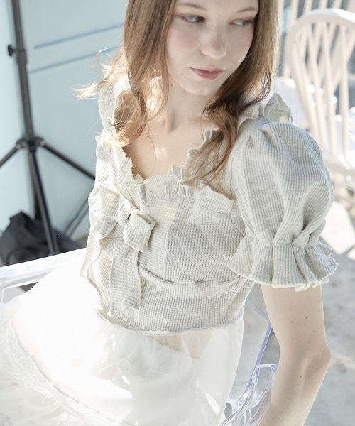LITTLE　lilLilly リルリリー　オーガンジーフリルアームビスチェ　白 LITTLE】オーガンジーフリルアームビスチェ | lilLilly official