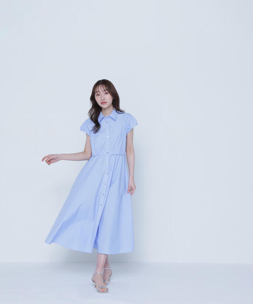 NATURAL BEAUTY BASIC(ナチュラルビューティーベーシック)の「◇タックパフシャツワンピース(シャツワンピース・レディース・チャコールグレー/ブルー/ネイビー・SMALL/MEDIUM)」の3枚目の写真