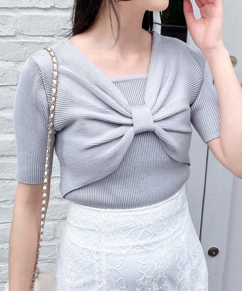 INGNI(イング)の「【WEB限定】リボンレイヤード風ニット(ニット/セーター・レディース・ピンク/グレー/オフホワイト/ブラック・M)」の15枚目の写真