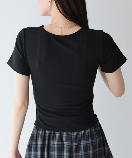 BLUEEAST(ブルーイースト)の「半袖ハートネックギャザーTシャツ(Tシャツ/カットソー・レディース・ブラック/ホワイト/ピンク・MEDIUM)」の14枚目の写真