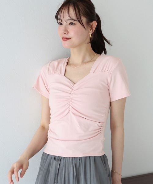 BLUEEAST(ブルーイースト)の「半袖ハートネックギャザーTシャツ(Tシャツ/カットソー・レディース・ブラック/ホワイト/ピンク・MEDIUM)」の8枚目の写真