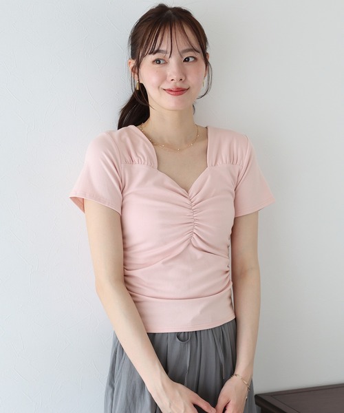 BLUEEAST(ブルーイースト)の「半袖ハートネックギャザーTシャツ(Tシャツ/カットソー・レディース・ブラック/ホワイト/ピンク・MEDIUM)」の11枚目の写真
