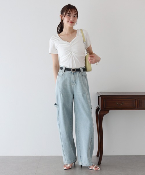 BLUEEAST(ブルーイースト)の「半袖ハートネックギャザーTシャツ(Tシャツ/カットソー・レディース・ブラック/ホワイト/ピンク・MEDIUM)」の7枚目の写真