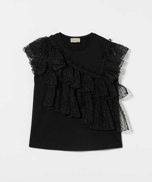 セール】プリーツフリル コンビ カットソー BLK（Tシャツ