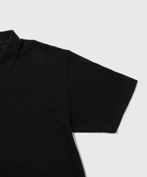 ADAM ET ROPE'（アダムエロペ）の「メッシュジャガード ボックスシルエット ニットポロ / ロングシーズン着用可能（ポロシャツ・メンズ・ブラック/イエロー系その他3/ライトグリーン・M/L）」の5枚目の写真