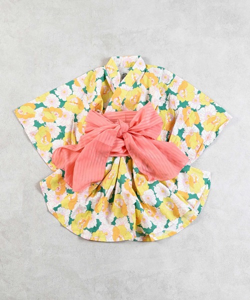 Ocean&Ground（オーシャン&グラウンド）の「レトロフラワー浴衣ミニ丈ワンピース（浴衣・キッズ・グリーン/レッド・90/100/110/120/130/140）」の3枚目の写真