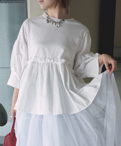 O'fmus(オフムス)の「【O'fmus】ドッキングフレアトップス ofmw25s039(Tシャツ/カットソー・レディース・ブラック/ホワイト・FREE)」の2枚目の写真