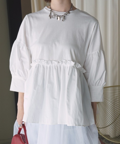 O'fmus(オフムス)の「【O'fmus】ドッキングフレアトップス ofmw25s039(Tシャツ/カットソー・レディース・ブラック/ホワイト・FREE)」の12枚目の写真