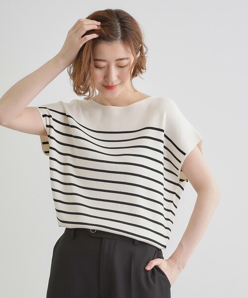 grove（グローブ）の「【嬉しい機能付き】やわらかドライタッチフレンチスリーブニット（ニット/セーター・レディース・ベージュ/オレンジ/ブラック/ブルーグリーン/オフホワイト/ホワイト系5・02/03/01/04/05）」の13枚目の写真