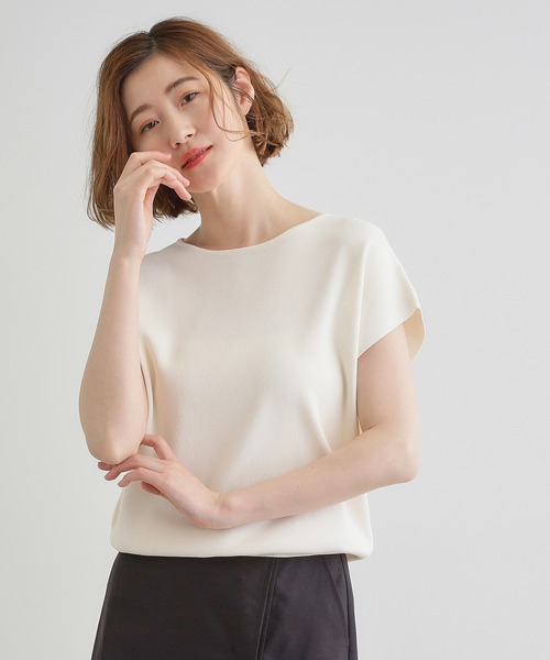 grove（グローブ）の「【嬉しい機能付き】やわらかドライタッチフレンチスリーブニット（ニット/セーター・レディース・ベージュ/オレンジ/ブラック/ブルーグリーン/オフホワイト/ホワイト系5・02/03/01/04/05）」の2枚目の写真