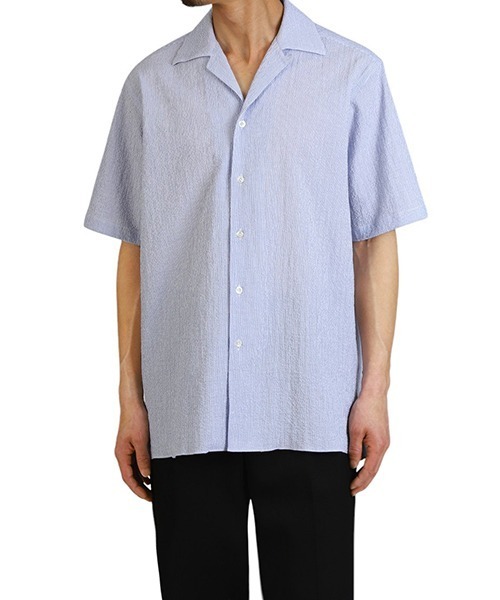 ERRICO FORMICOLA（エッリコフォルミコラ）の「Errico Formicola / エリコ フォルミコラ：CESARE M/C Open Collar S/S Shirts STRIPE：1-34215-1[MUS]（シャツ/ブラウス・メンズ・ブルー・38/39）」の4枚目の写真